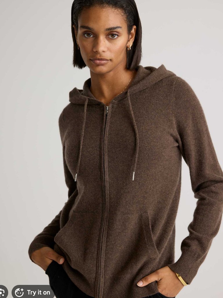 Quince 100% Cashmere Women’s Brown Zip-Up Hoodie Sweater